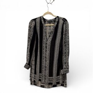 INC International Concepts Black and White Long-Sleeve Sheer Tunic Size Large